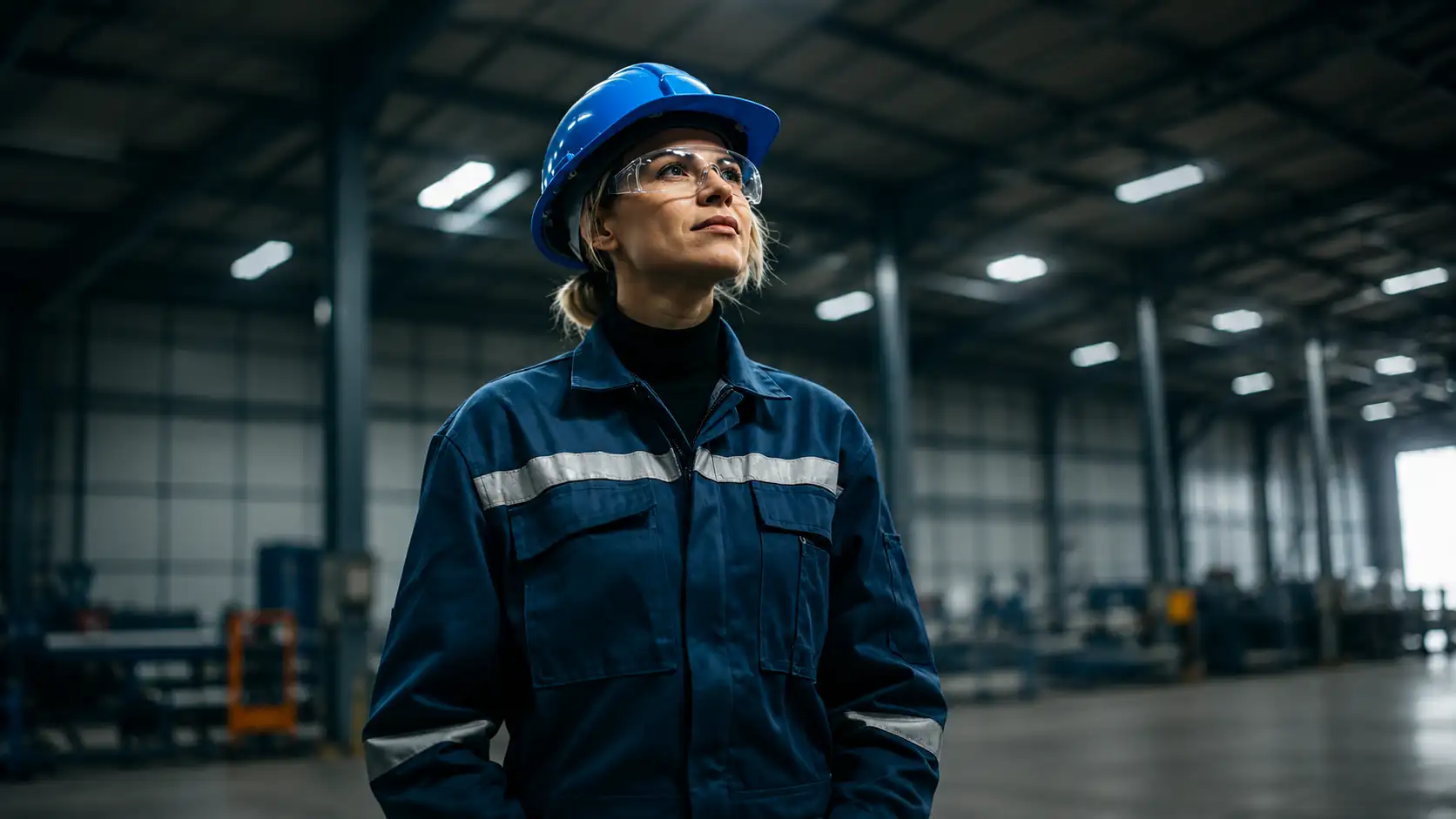 Industrial worker in a hard hat at a factory