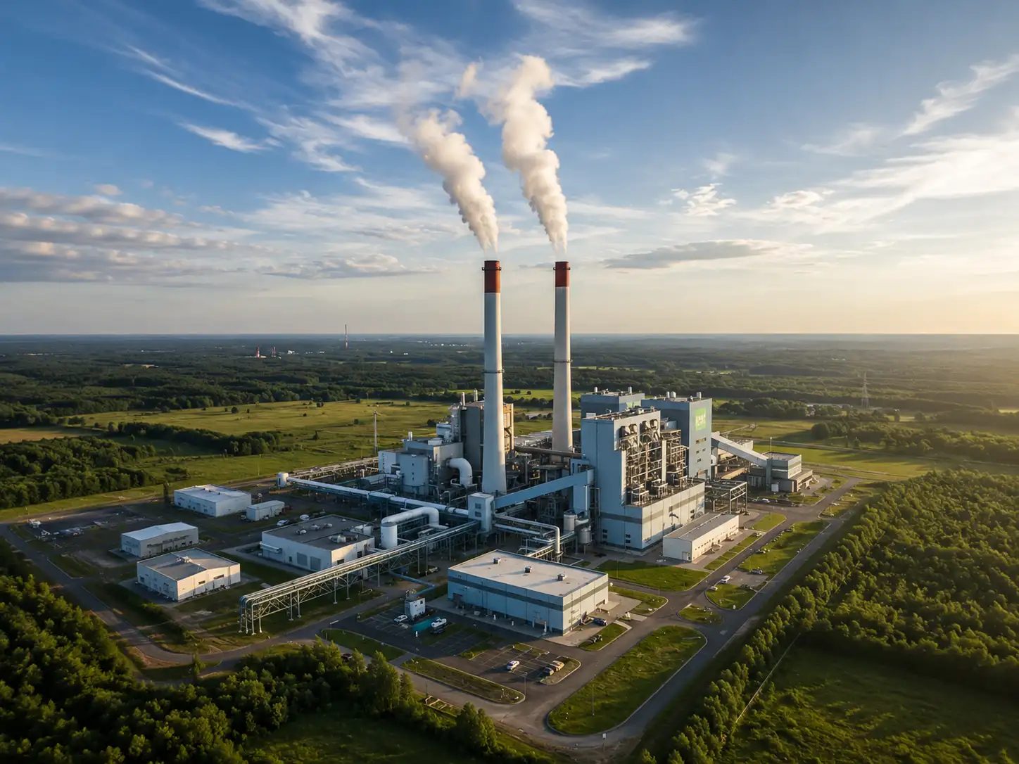 Aerial view of an industrial power plant